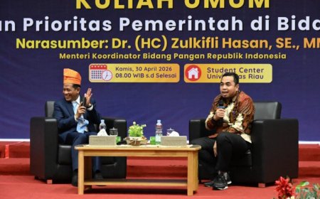Kuliah Umum di Unri Bahas Kebijakan Pangan, 1.100 Mahasiswa Ikuti Langsung Pemaparan Wamenko
