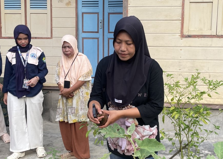 Mahasiswa KKN Unri Ajarkan Kelompok Wanita Tani Meskom Membuat Pestisida Nabati dari Daun Pepaya