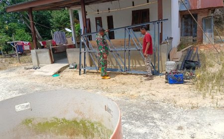 TMMD ke-129 Kodim 0313/KPR Percepat Pembangunan Tower Sumur Bor di Desa Delik